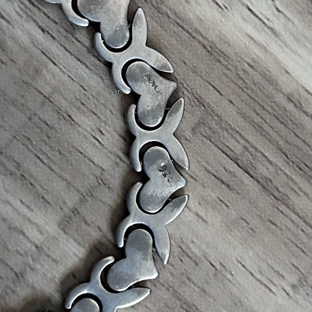 Vintage 925 sterling silver heart link bracelet fold-over locking clasp 26g - Picture 3 of 6